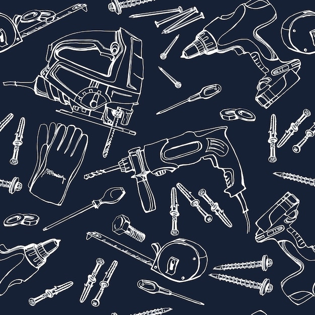 Vector seamless pattern with construction and repair tools.. vector illustration.