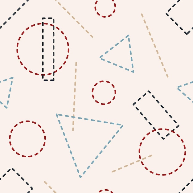 Seamless pattern with contour geometry shapes different colors flat style