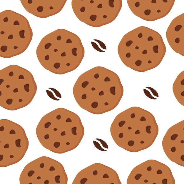ベクトル クッキーとコーヒー豆のシームレスなパターン