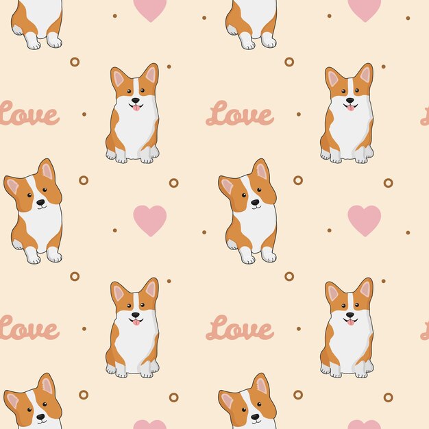 Vector seamless pattern with corgis and hearts happy valentines day