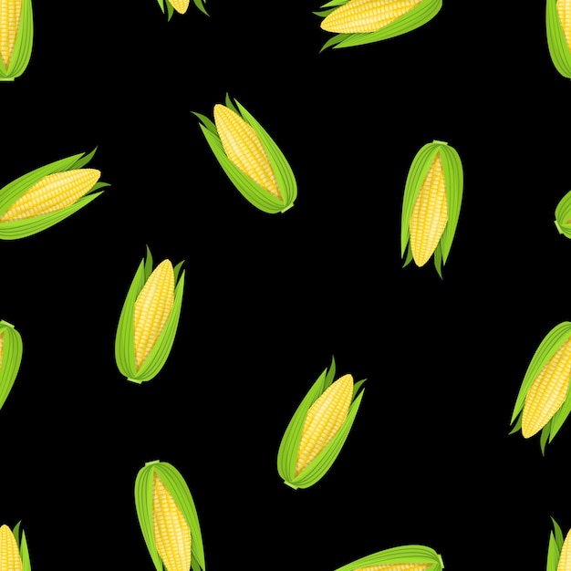 Seamless pattern with corn on a black background Pattern with vegetables
