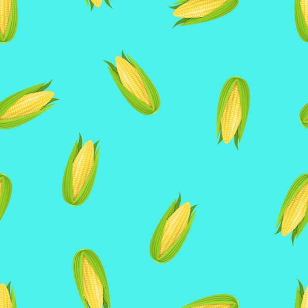 Seamless pattern with corn on a blue background Pattern with vegetables