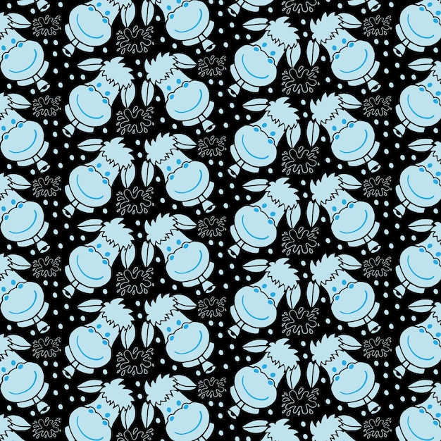 Seamless pattern with cows and milk splashes isolated on black background childish print