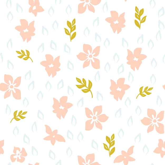 Seamless pattern with creative decorative hand drawn flowers and leaves in scandinavian style. great for fabric, textile. vector simple cartoon background