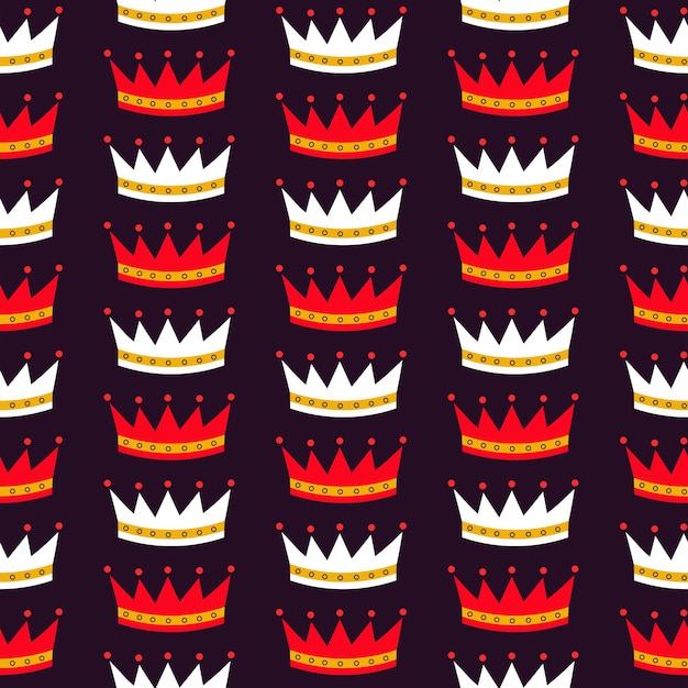 Seamless pattern with crowns on dark background.