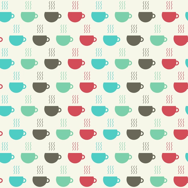 디자인에 대 한 평면에 커피 벡터 배경 컵과 원활한 패턴