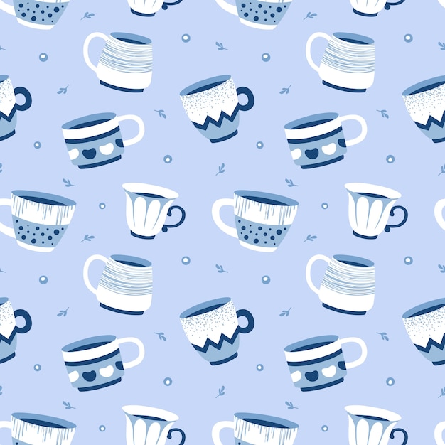 Vector seamless pattern with cups in the scandinavian style, for fabric, wallpaper.