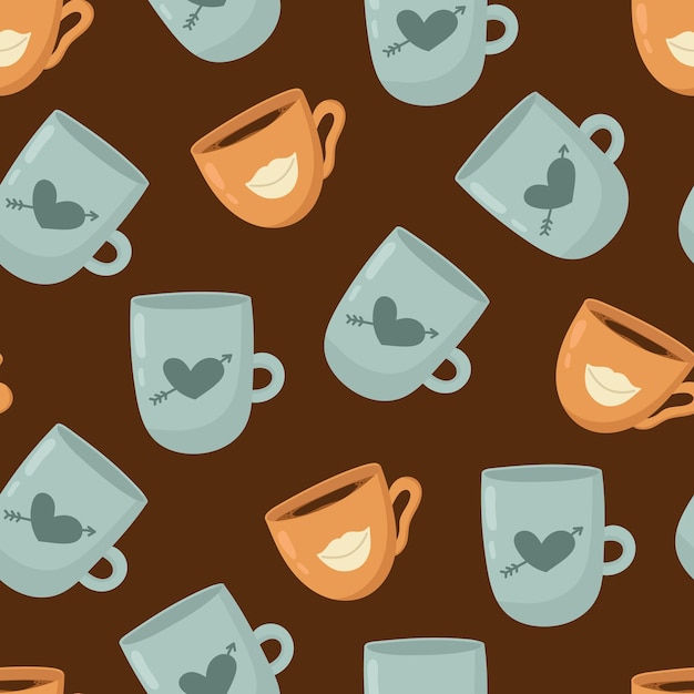 Vector a seamless pattern with cups with a heart on the bottom