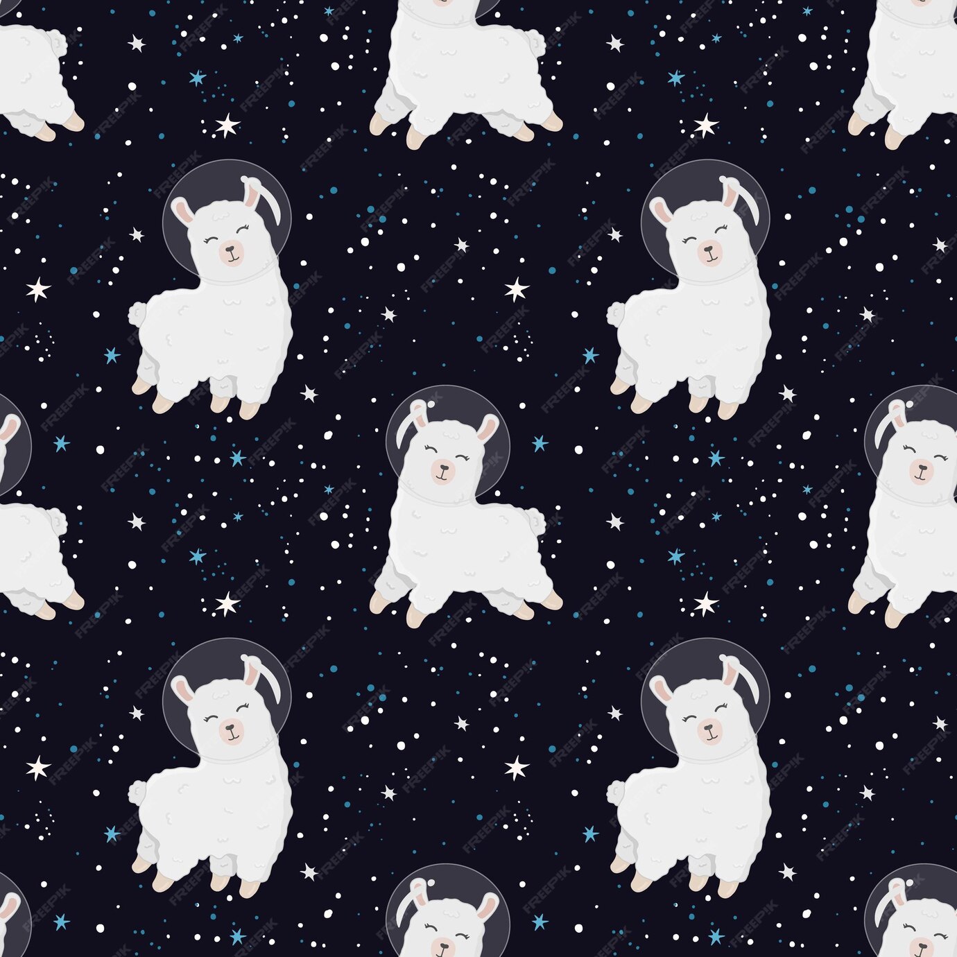 Seamless pattern with cute alpaca astronaut on starry space background perfect for wrapping paper posters fabric and other design cute llama