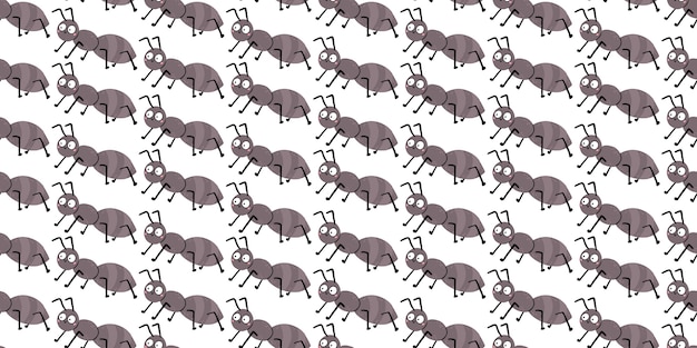 Vector seamless pattern with cute ant with funny eyes