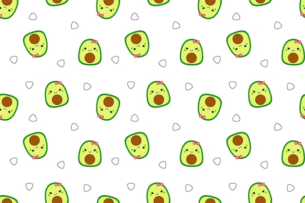 Seamless pattern with cute avocados Squishmallow Avocado girl Kawaii Vector