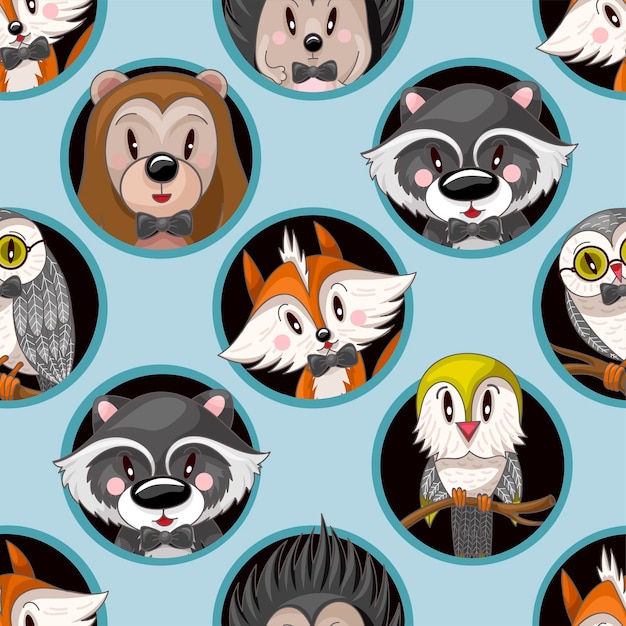 Seamless pattern with cute baby animals for kids Bear raccoon rabbit fox and other