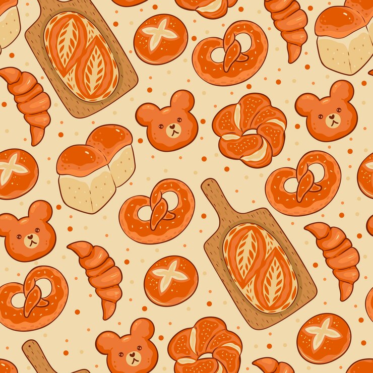 Vector seamless pattern with cute baked goods bread buns croissants bagels vector image