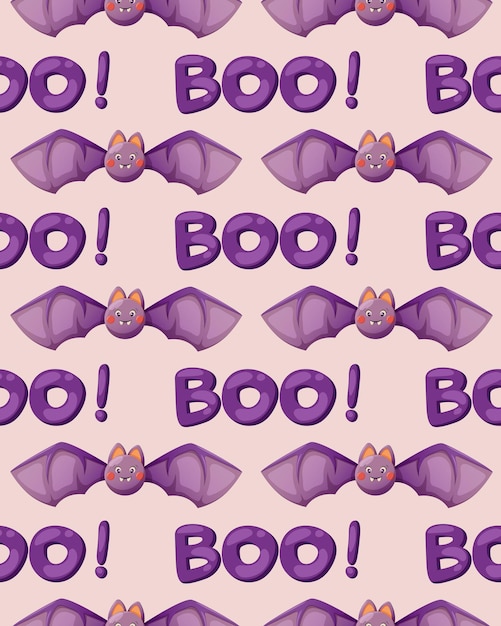 Seamless pattern with cute bat for kids and boo lettering for Halloween