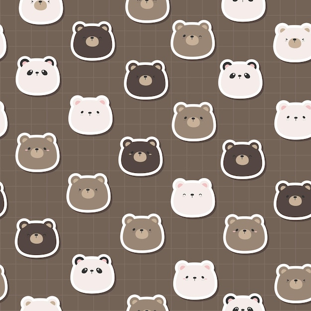 Seamless pattern with cute bear head