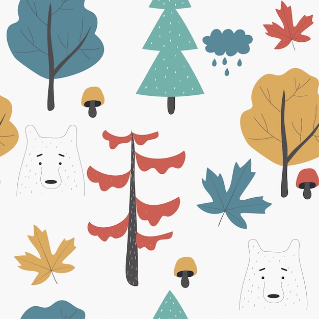 Seamless pattern with cute bear in Scandinavian style