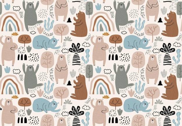 Seamless pattern with cute bear