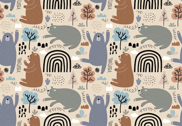 Seamless pattern with cute bear