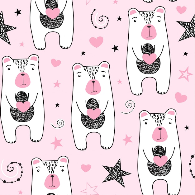 Seamless pattern with cute bear