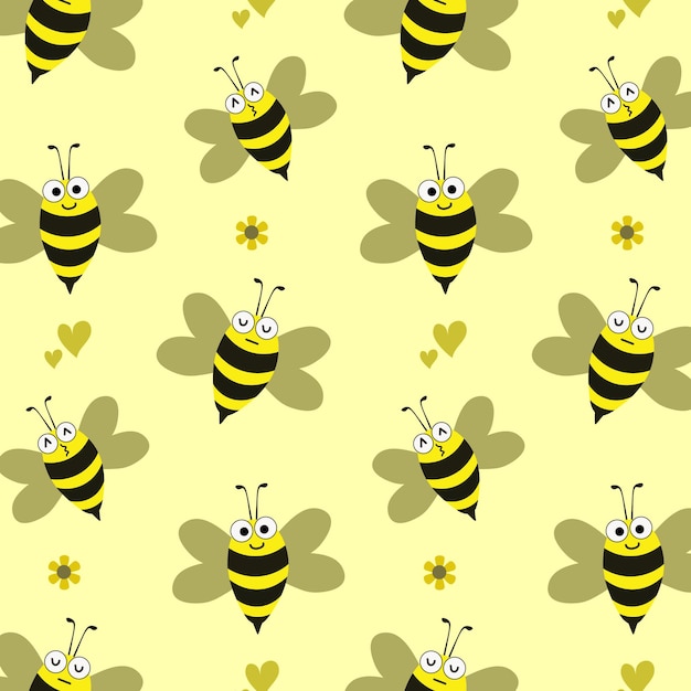 Seamless pattern with cute bees flat illustration chilidish background