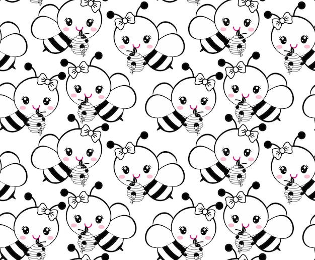 Seamless pattern with cute bees vector illustration Design elements for wallpaper