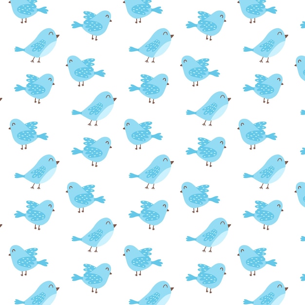 Seamless pattern with cute blue birds Pattern with birds  Vector pattern in doodle style Vector illustration
