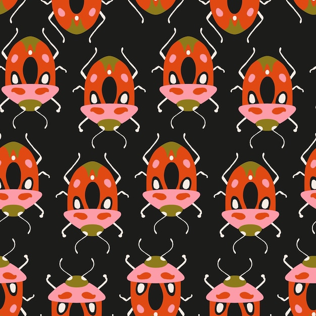 seamless pattern with cute bugs colorful hand drawn vector illustration