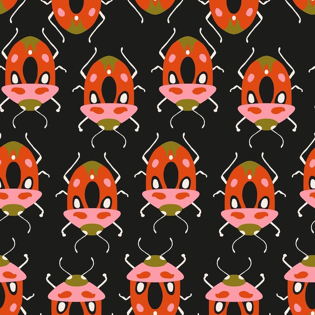 Vector seamless pattern with cute bugs colorful hand drawn vector illustration