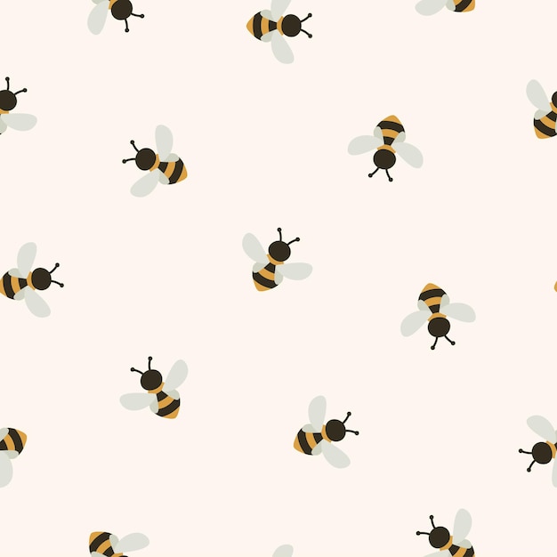 Vector seamless pattern with cute bumble bees