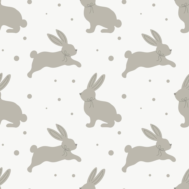 Seamless pattern with cute bunnies on a pastel background with dots Childrens print