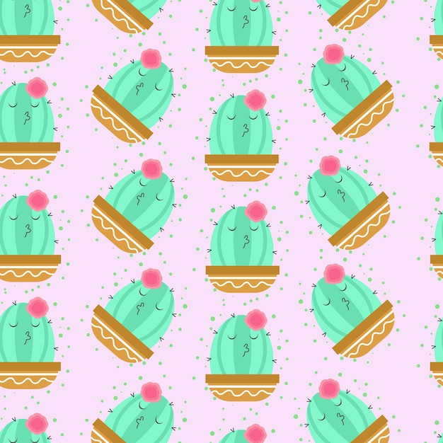 Seamless pattern with cute cactus vector illustration in cartoon style