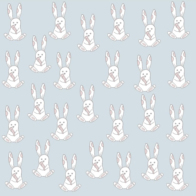 Seamless pattern with cute cartoon bunny and rose