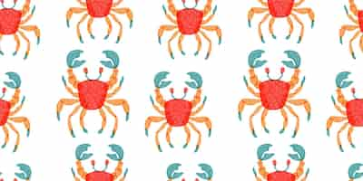 Vector seamless pattern with cute cartoon crab vector crawfish background