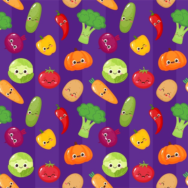 Seamless pattern with cute cartoon vegetables