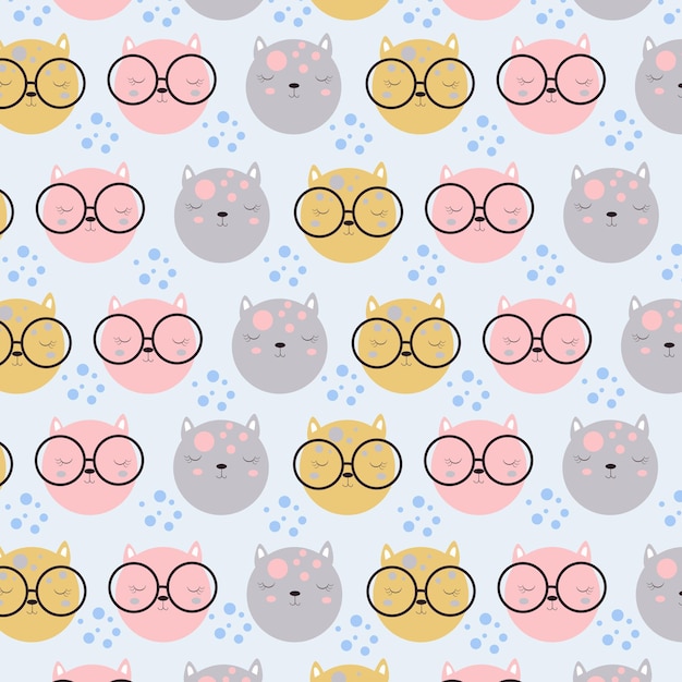 Seamless pattern with cute cat head with soft color combination