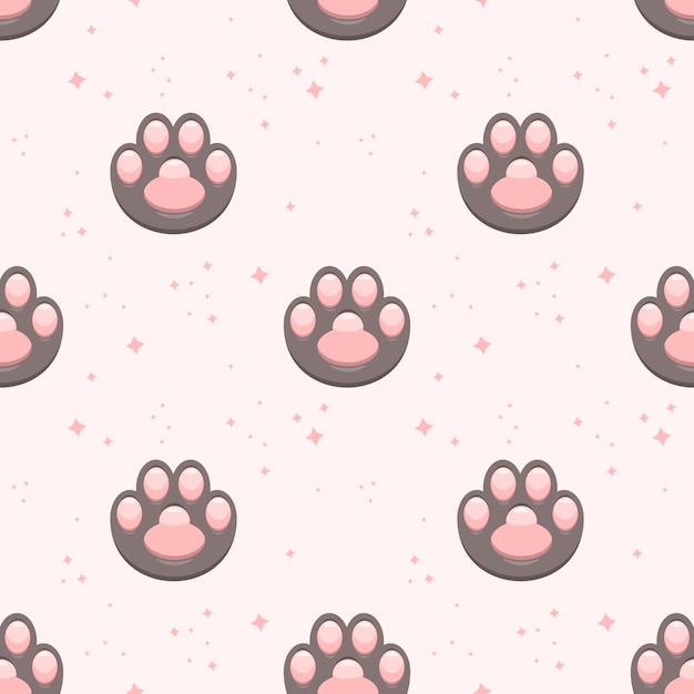 かわいい猫の足とのシームレスなパターン漫画のデザイン