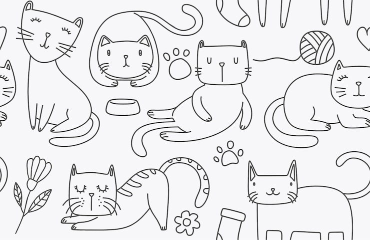 Vector seamless pattern with cute cat.