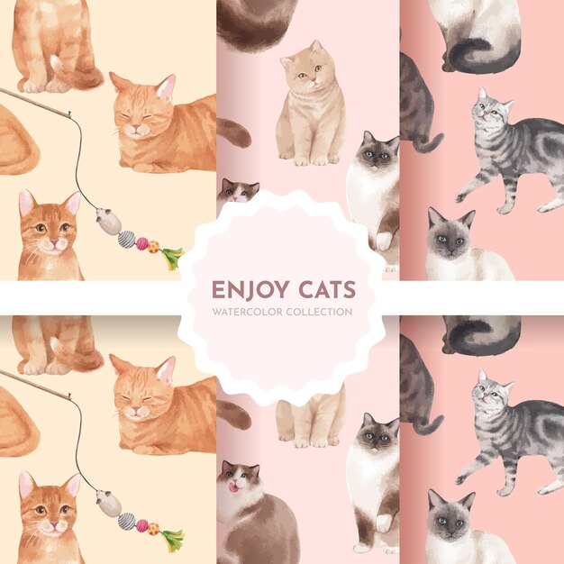 Seamless pattern with cute cat