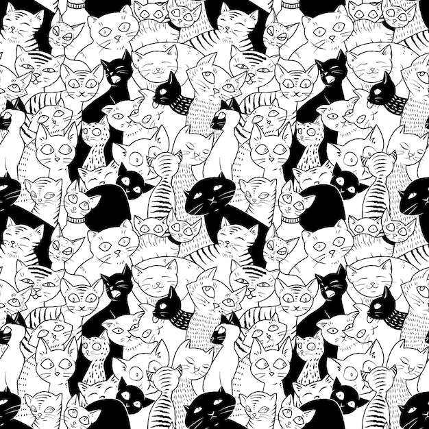 Vector seamless pattern with cute cats.