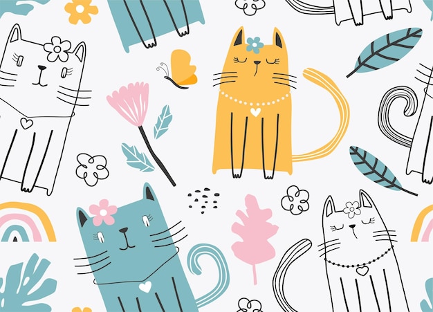 Seamless pattern with cute cats.