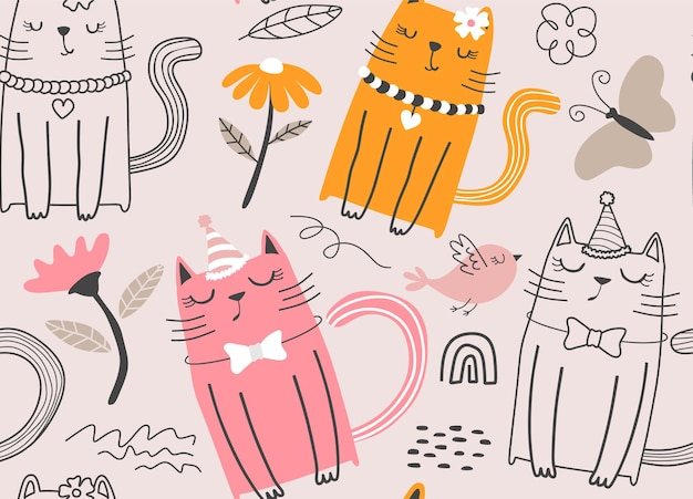 Seamless pattern with cute cats.