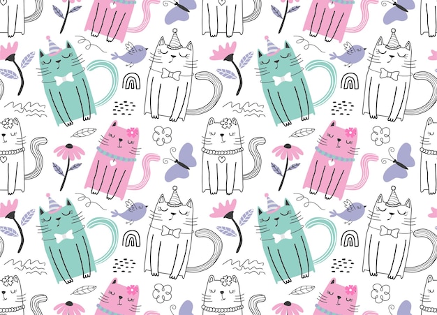 Seamless pattern with cute cats.