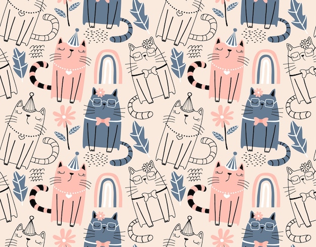 Seamless pattern with cute cats.