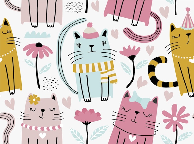 Seamless pattern with cute cats.