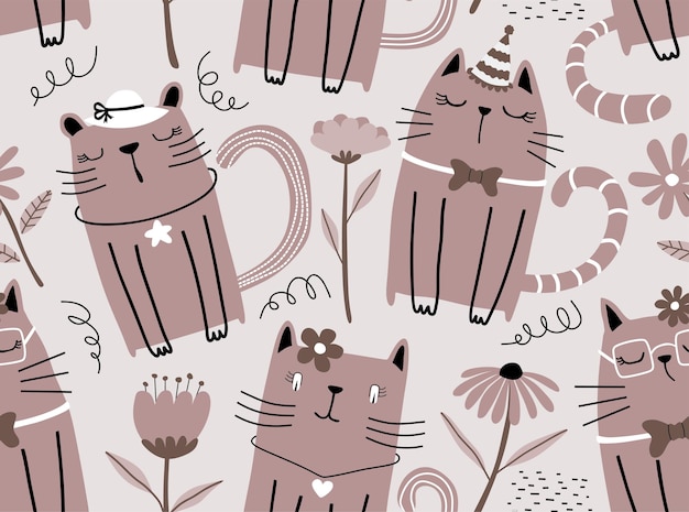 Seamless pattern with cute cats.