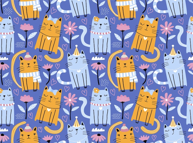 Seamless pattern with cute cats.