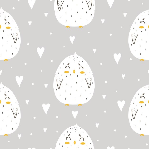 Seamless pattern with cute chicks of white color for childrens design