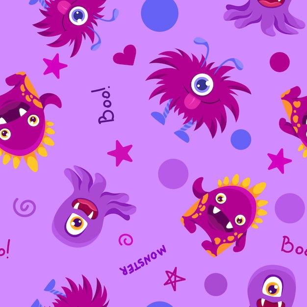 Vector seamless pattern with cute childish monsterskids textile print fabric nursery decoration