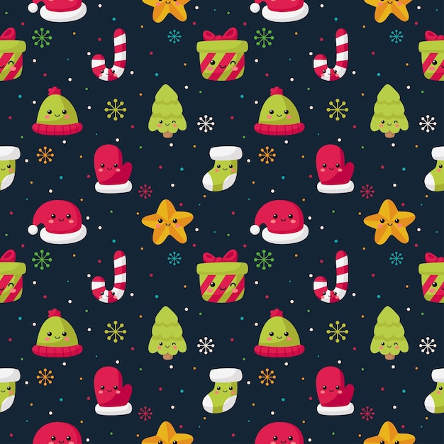 Seamless pattern with cute christmas on blue background