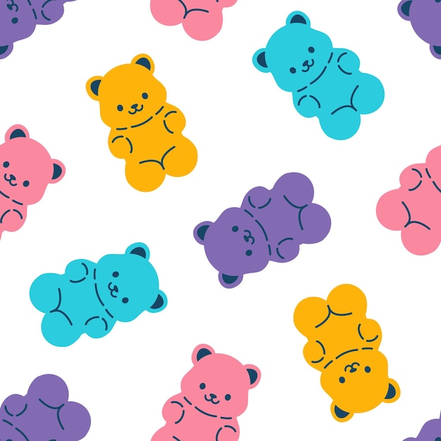 Seamless pattern with cute colorful gummy bears